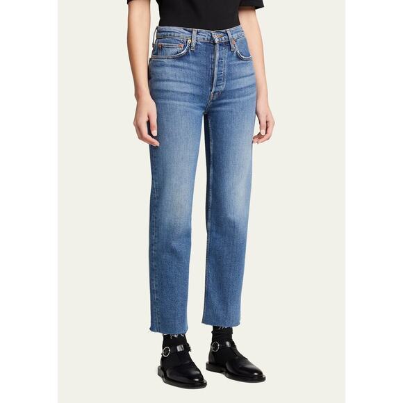 RE/DONE High-Rise Stovepipe Jeans with Raw-Edge Hem Sz 28 - Picture 8 of 11